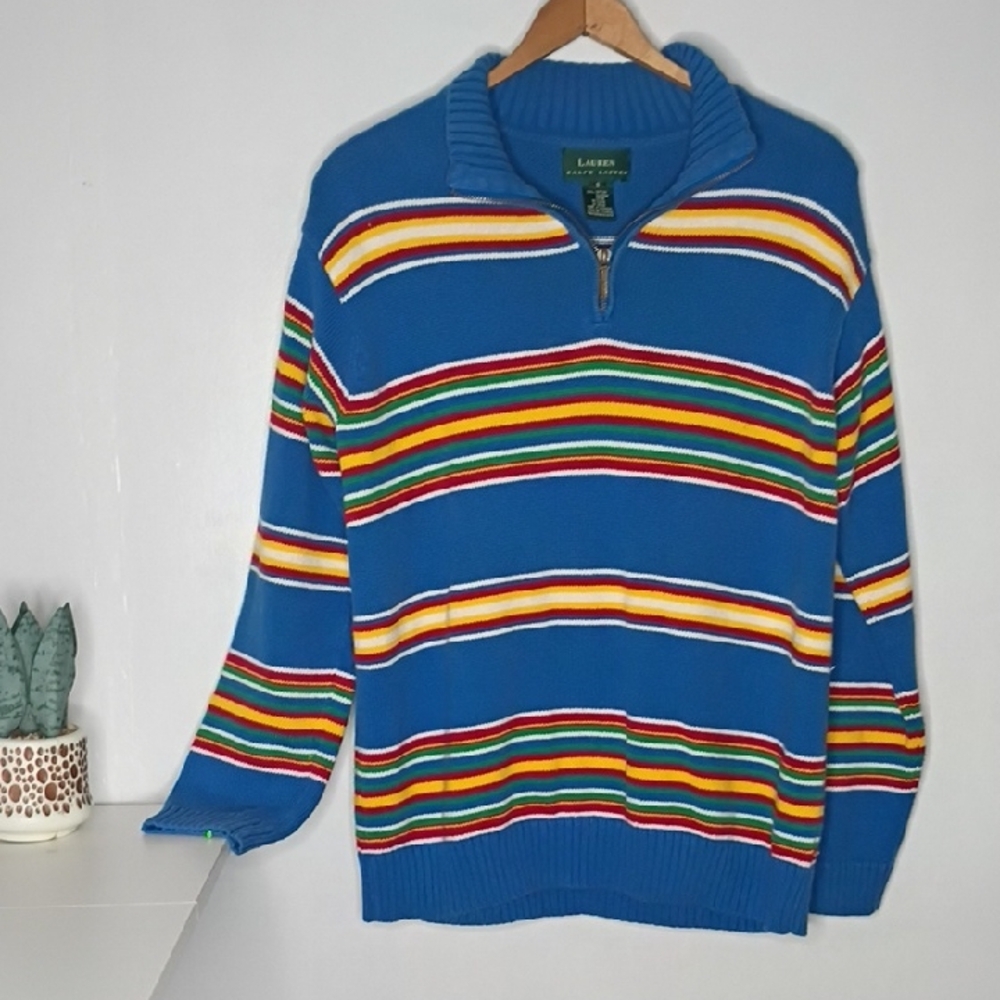 Lauren Ralph Lauren Vintage 90s Rainbow Stripe 1/4 Zip Sweater Small